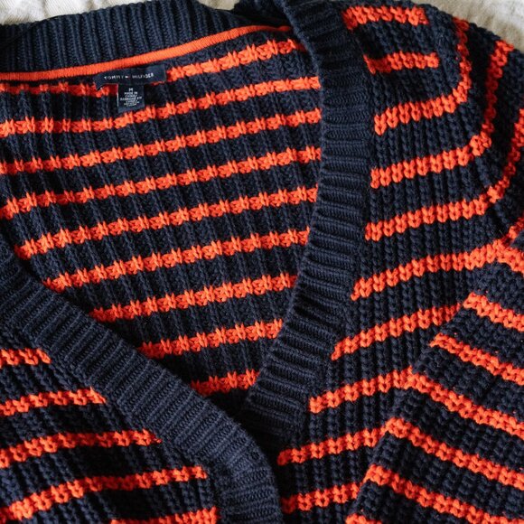 Tommy Hilfiger Red and Blue Waffle Knit Cardigan Sweater Sz M - Picture 4 of 5